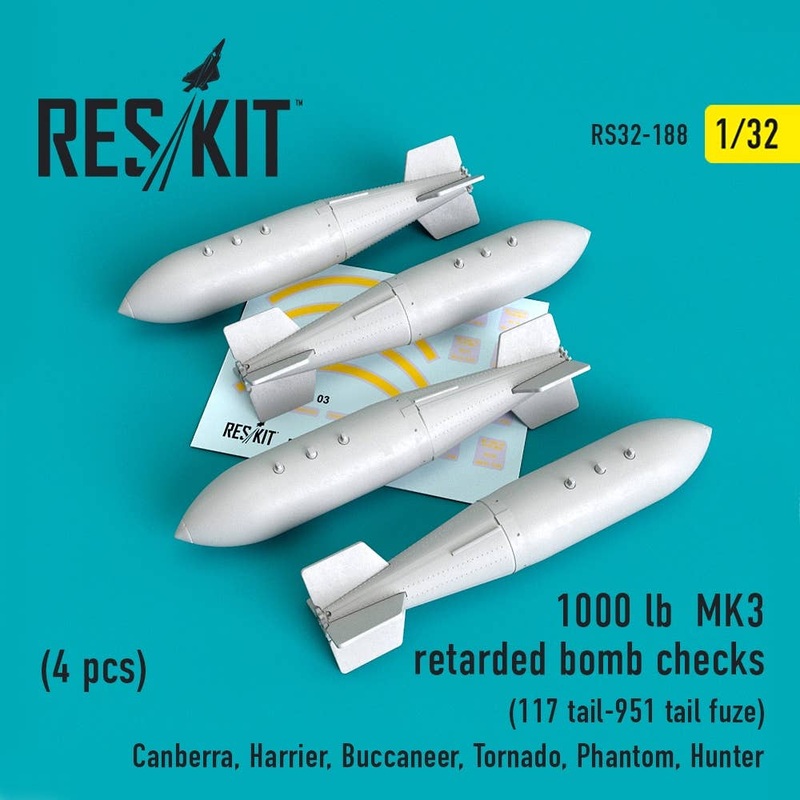1/32 1000 Lb MK3 Retarded Bomb Checks (4pcs) (117 Tail-951 Tail Fuze)(Canberra, Harrier, Buccaneer, Tornado, Phantom, Hunter)