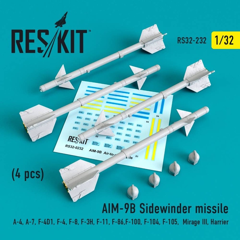 1/32 AIM-9B Sidewinder missile (4 pcs) A-4, A-7, F-4D1, F-4, F-8, F-3H, F-11, F-86,F-100, F-104, F-105, Mirage III, Harrier