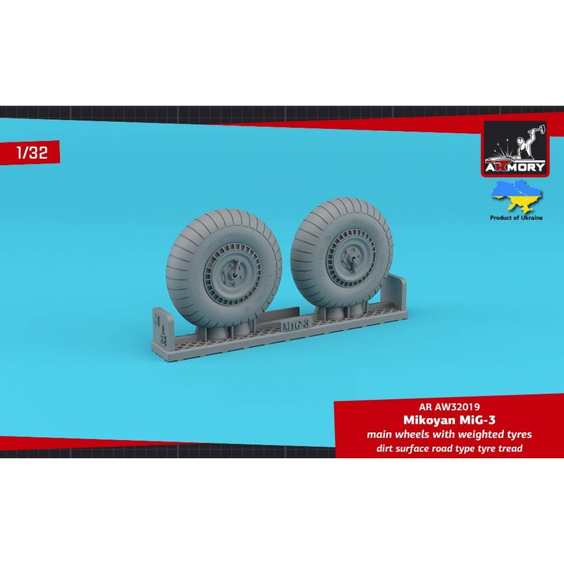 1/32 MiG-3 main wheels w/ weighted tyres, dirt surface road type tyre tread