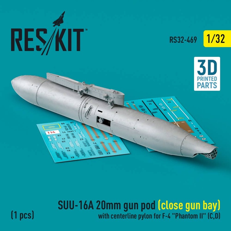1/32 SUU-16A 20mm gun pod (close gun bay) with centerline pylon for F-4 Phantom II (C,D) (1 pcs) (3D Printed)