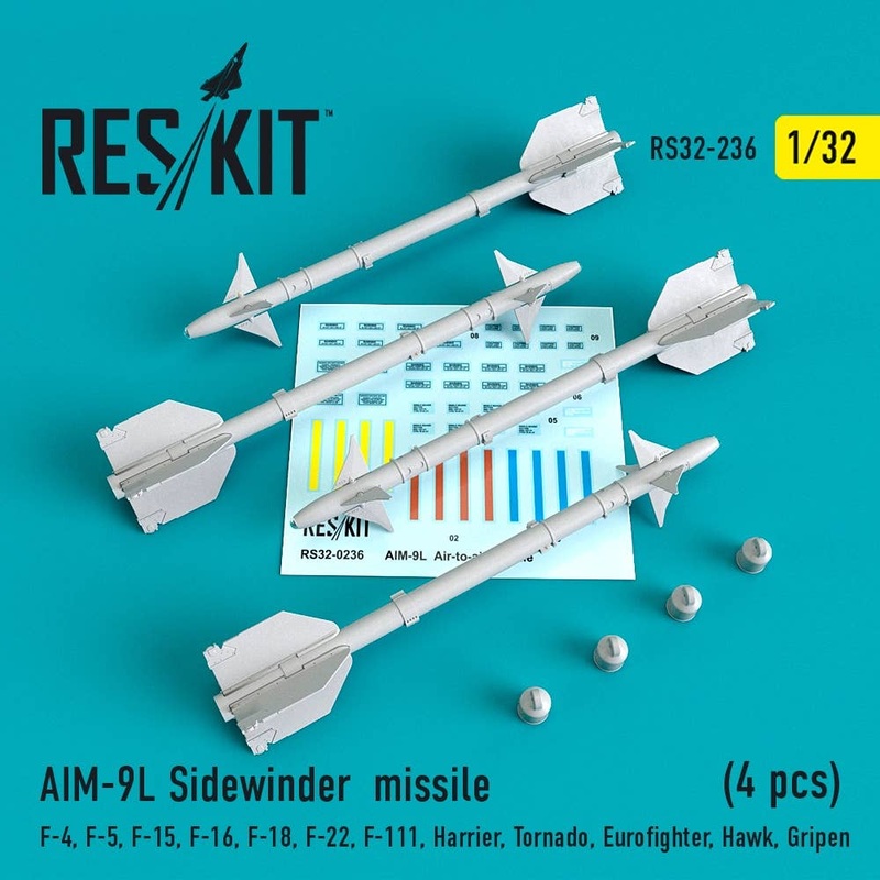 1/32 AIM-9L Sidewinder missile (4 pcs) F4, F-5, F-15, F-16, F-18, F-22, F-111, Harrier, Tornado, Eurofighter, Hawk, Gripen