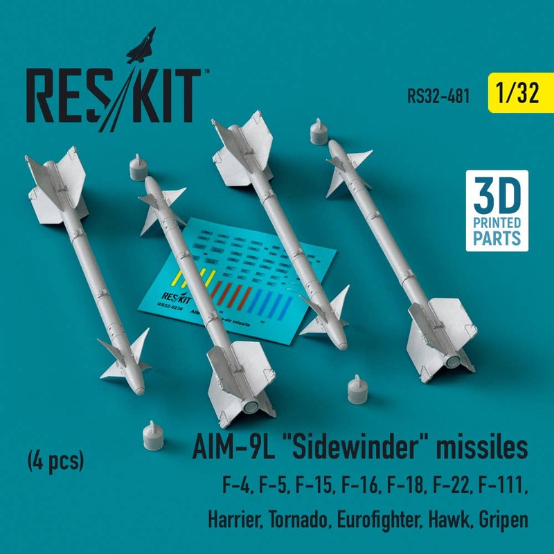 1/32 AIM-9L Sidewinder missiles (4 pcs) (F-4, F-5, F-15, F-16, F-18, F-22, F-111, Harrier, Tornado, Eurofighter, Hawk, Gripen) (3D Printed)
