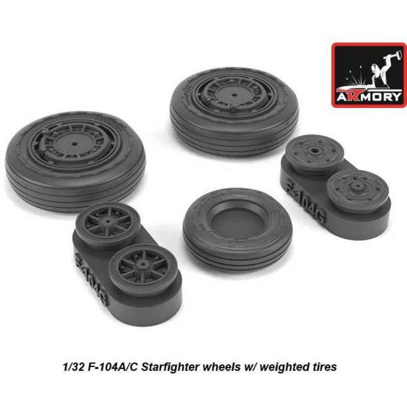 1/32 F-104A/C Starfighter wheels, w/ optional nose wheels, weighted