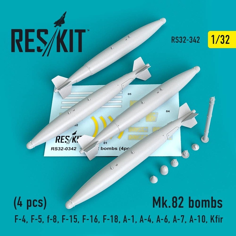 1/32 Mk.82 bombs (4 pcs) (F-4, F-5, F-8, F-15, F-16, F-18, A-1, A-4, A-6, A-7, A-10, Kfir) (for Revell, Tamiya, Academy, KittyHawk, Hasegawa, Kinetic, Trumpeter)