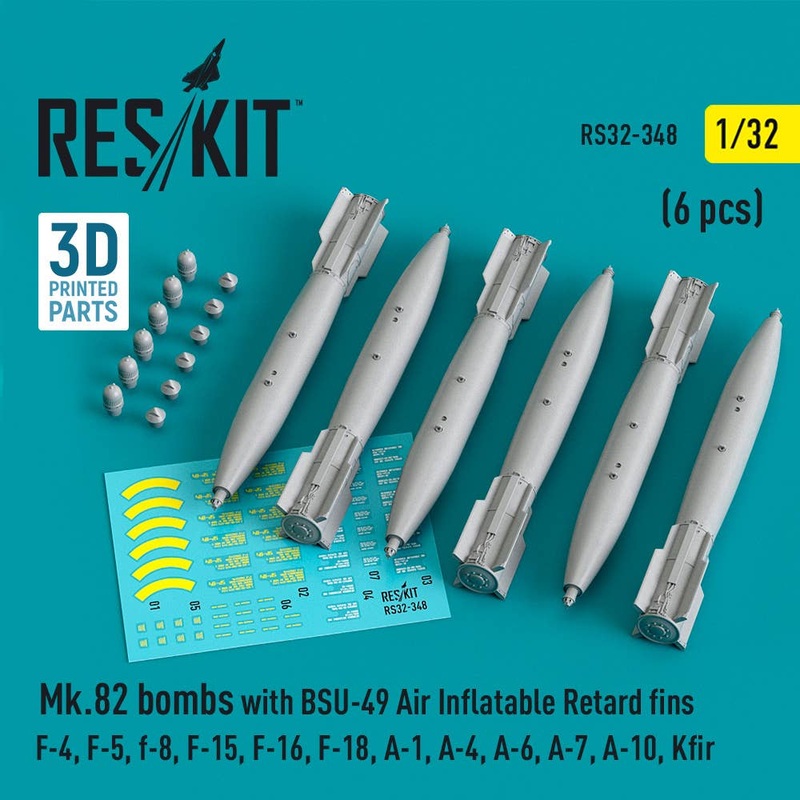 1/32 Mk.82 bombs with BSU-49 air inflatable retard fins (6 pcs) (3D Printed)