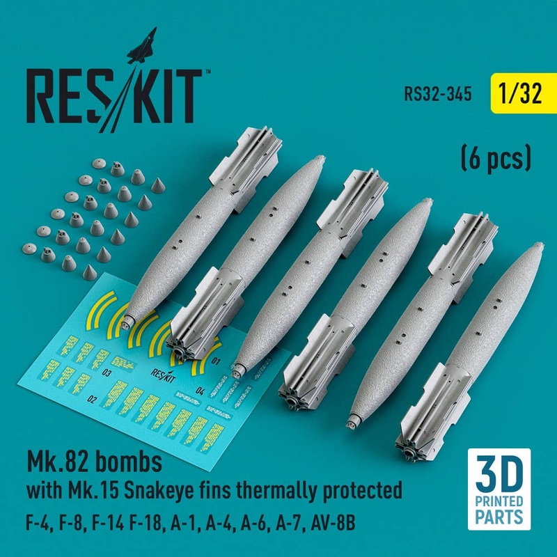 1/32 Mk.82 bombs with Mk.15 Snakeye fins thermally protected (6 pcs) (3D Printed)