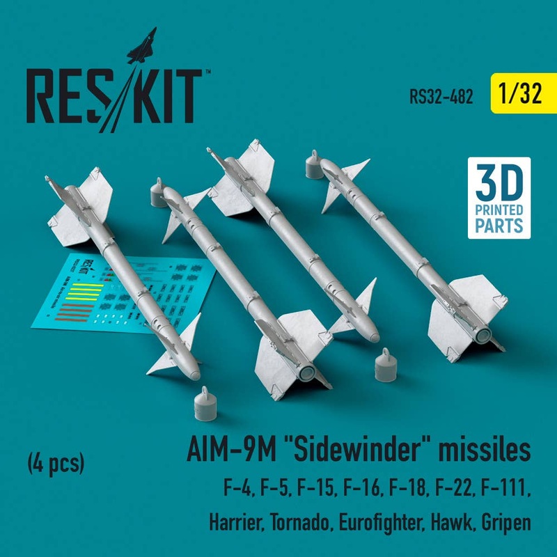 1/32 AIM-9M Sidewinder missiles (4 pcs)  (F-4, F-5, F-15, F-16, F-18, F-22, F-111, Harrier, Tornado, Eurofighter, Hawk, Gripen) (3D Printed)