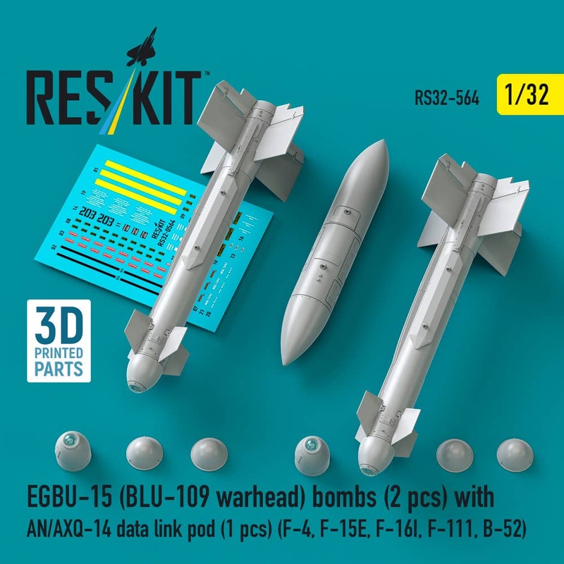 1/32 EGBU-15 (BLU-109 warhead) bombs (2 pcs) with AN/AXQ-14 data link pod (1 pcs) (3D Printed)