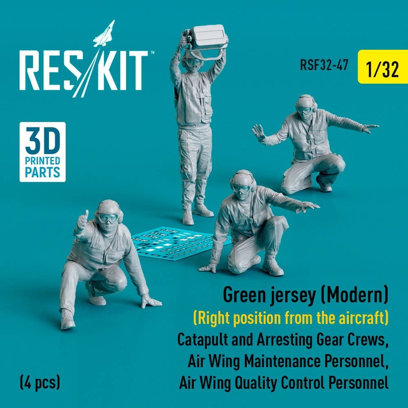 1/32 Green jersey  (Modern) (Right position from the aircraft) Catapult and Arresting Gear Crews, Air Wing Maintenance Personnel, Air Wing Quality Control Personnel (4 pcs) (3D Printed)