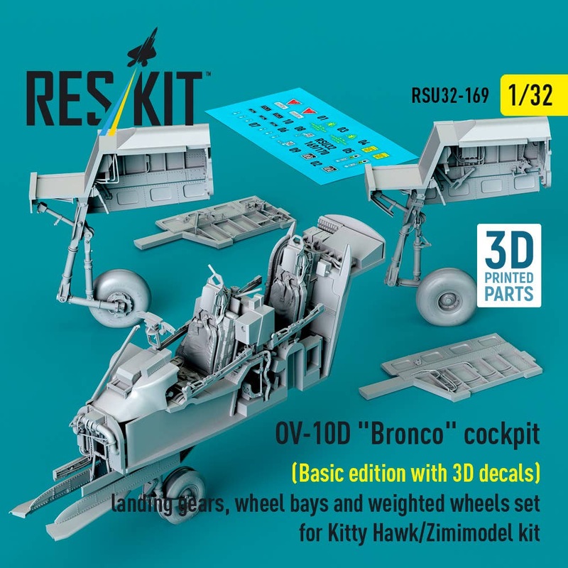 1/32 OV-10D Bronco cockpit (Basic edition with 3D decals) landing gears, wheel bays and weighted wheels set for Kitty Hawk/Zimimodel kit