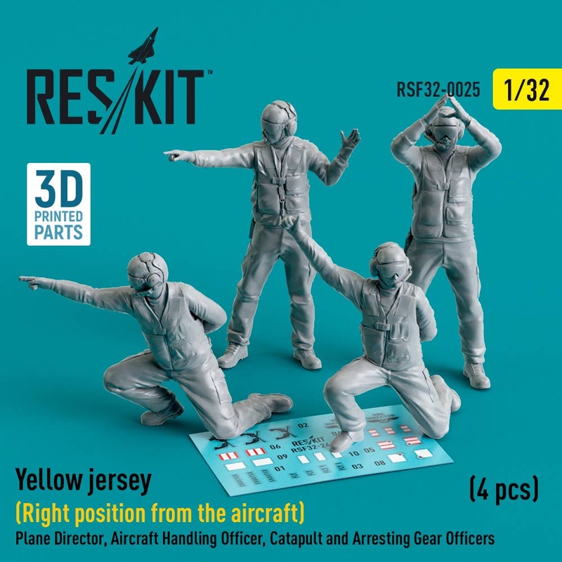 1/32 Yellow jersey (Right position from the aircraft) Plane Director, Aircraft Handling Officer, Catapult and Arresting Gear Officers (4 pcs) (3D Printed)
