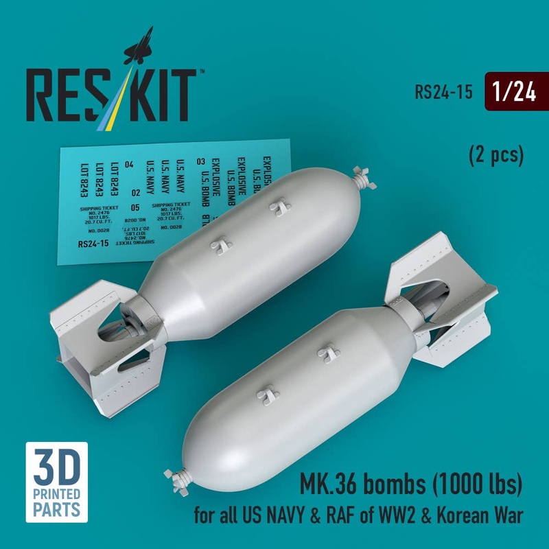 1/24 MK.36 bombs (1000 lbs) WW2 & Korean War (2 pcs) (3D Printed)