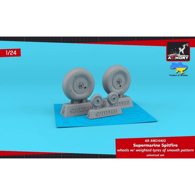 1/24 Supermarine Spitfire Wheels w/ Weighted Tires (Smooth Pattern & Covered Hubs)