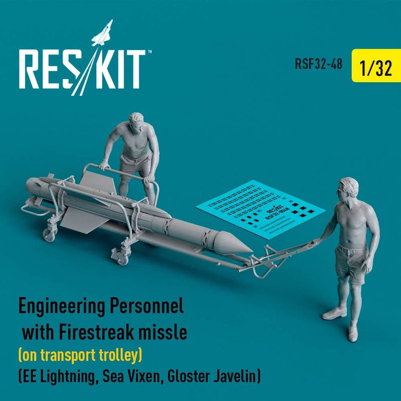 1/32 Engineering Personnel with Firestreak missile (on transport trolley)  (EE Lightning, Sea Vixen, Gloster Javelin) (3D Printed)