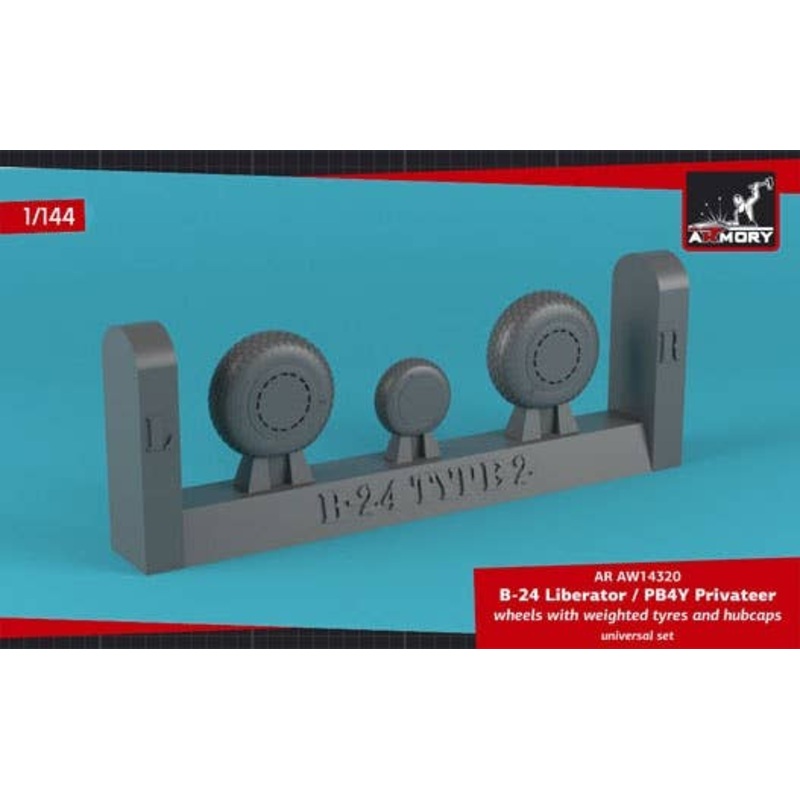 1/144 B-24 Liberator / PB4Y Privateer Wheels w/Weighted Tires, Cross Thread (Fs) & Hubcaps