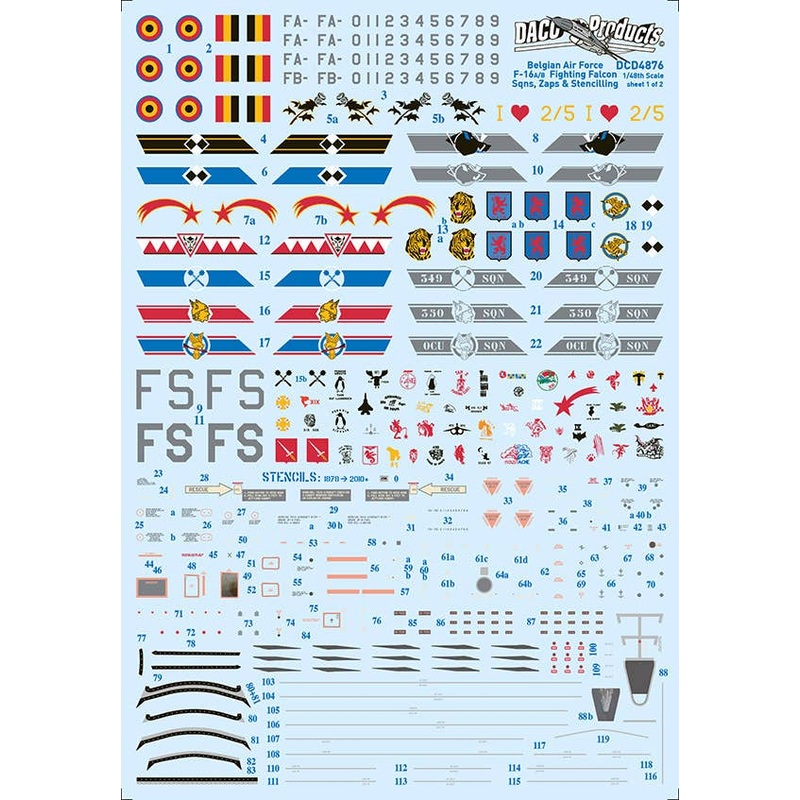 1/72 BAF F-16A/B Sqn Emblems & Stencilling