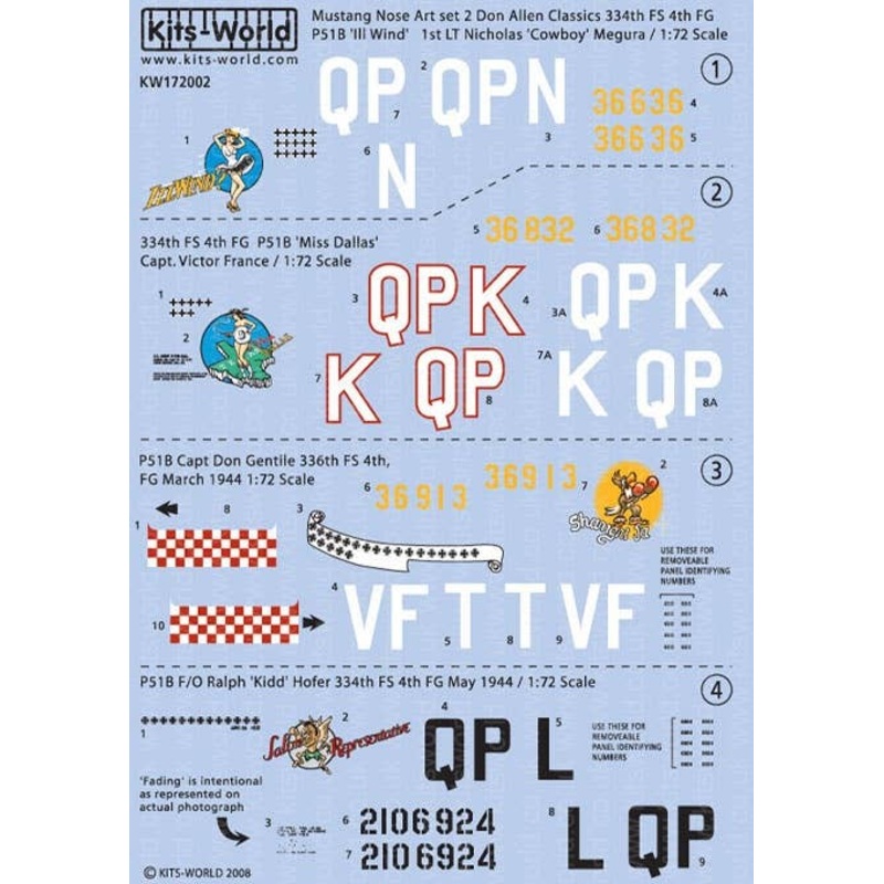 1/72 American Nose Art P-51B Mustang Decal Sheet