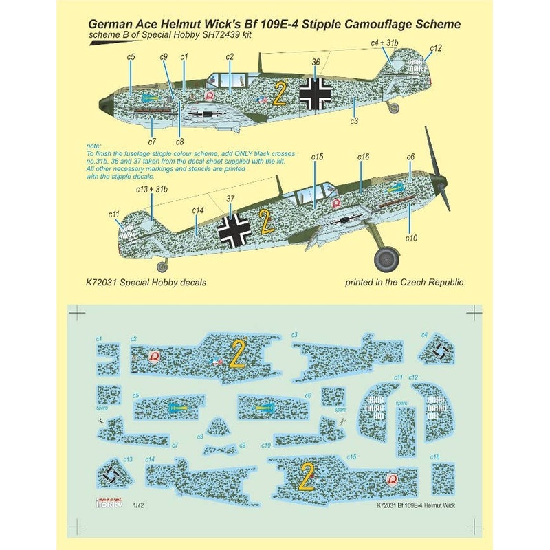 1/72 Bf109E-4 H. Vic Lieutenant Camouflage Decal For Riding Machine (for Special Hobby)