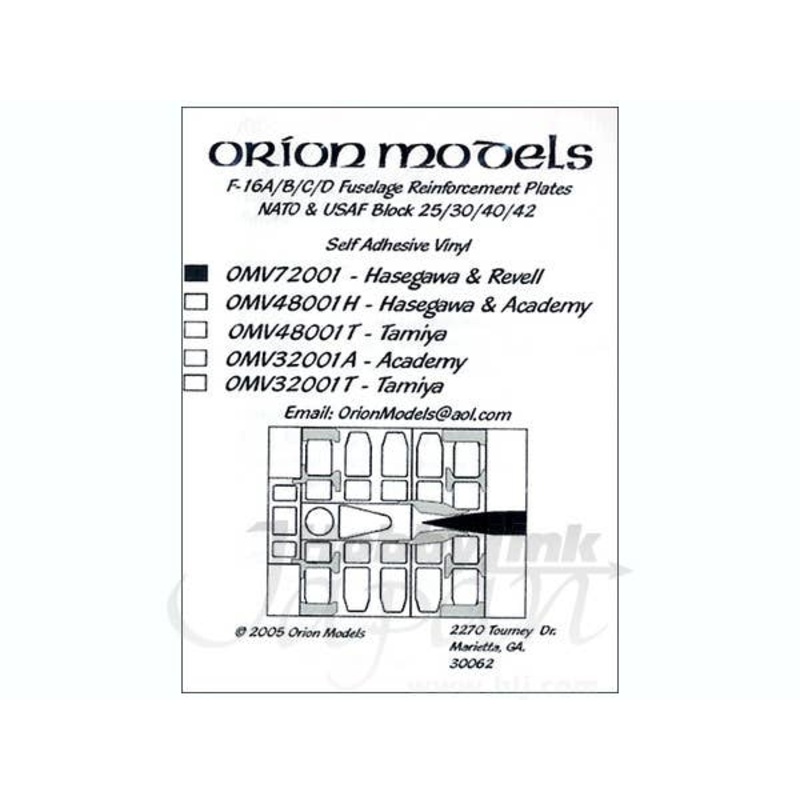 1/72 F-16A/B/C/D Fuselage Reinforcement Plates NATO & USAF Block 25/30/40/42 (for Hasegawa & Revell)