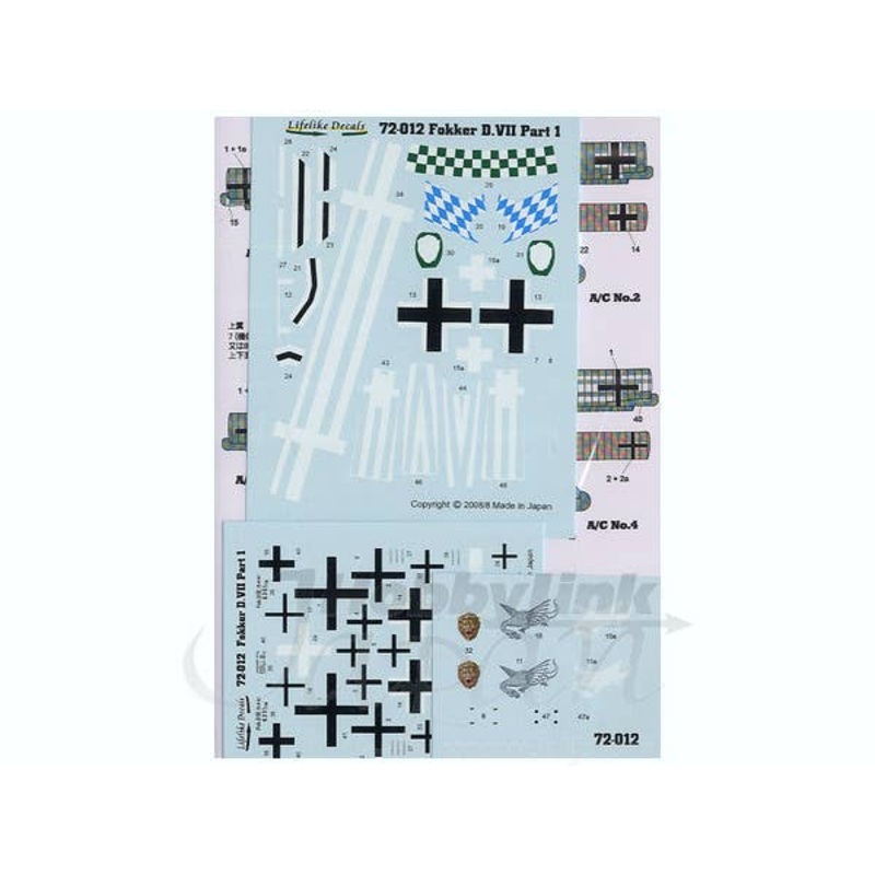 1/72 Fokker D.VII Part 1 Decals (English Instructions)