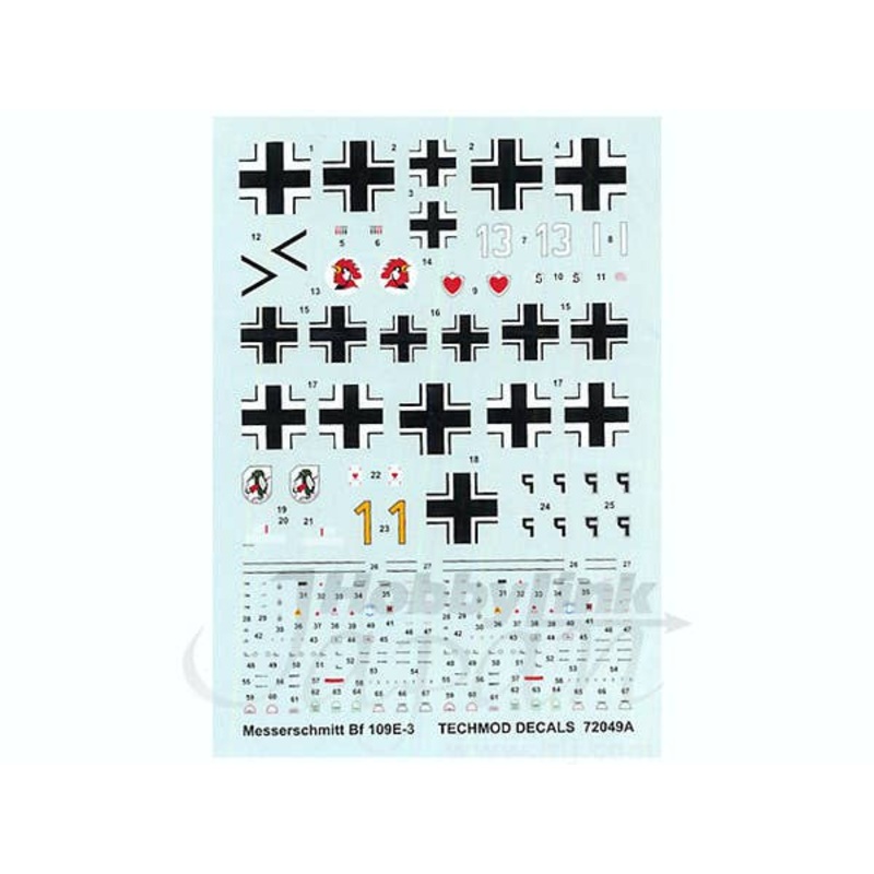 1/72 Messerschmitt Bf109E-3 Decals w/Canopy Mask