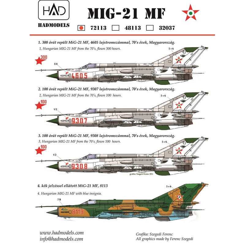 1/72 Mig-21MF (Hungarian Air Force 9307, 9308, 4605, 8113 "Blue Kivalo")