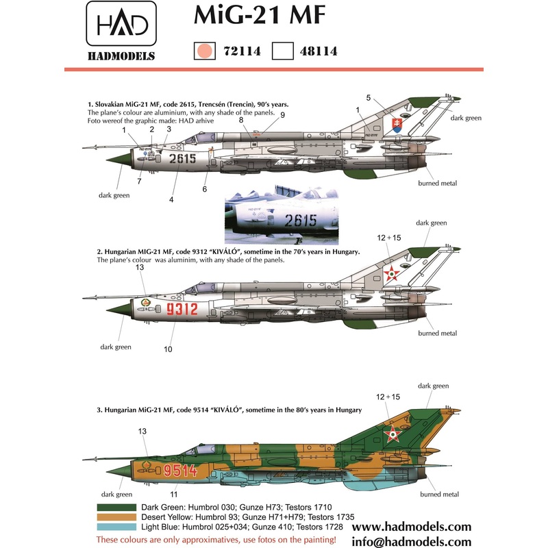 1/72 MiG-21MF (Slovak Air Force 2615, Hungarian Air Force 9312, 9514 "Kivalo")