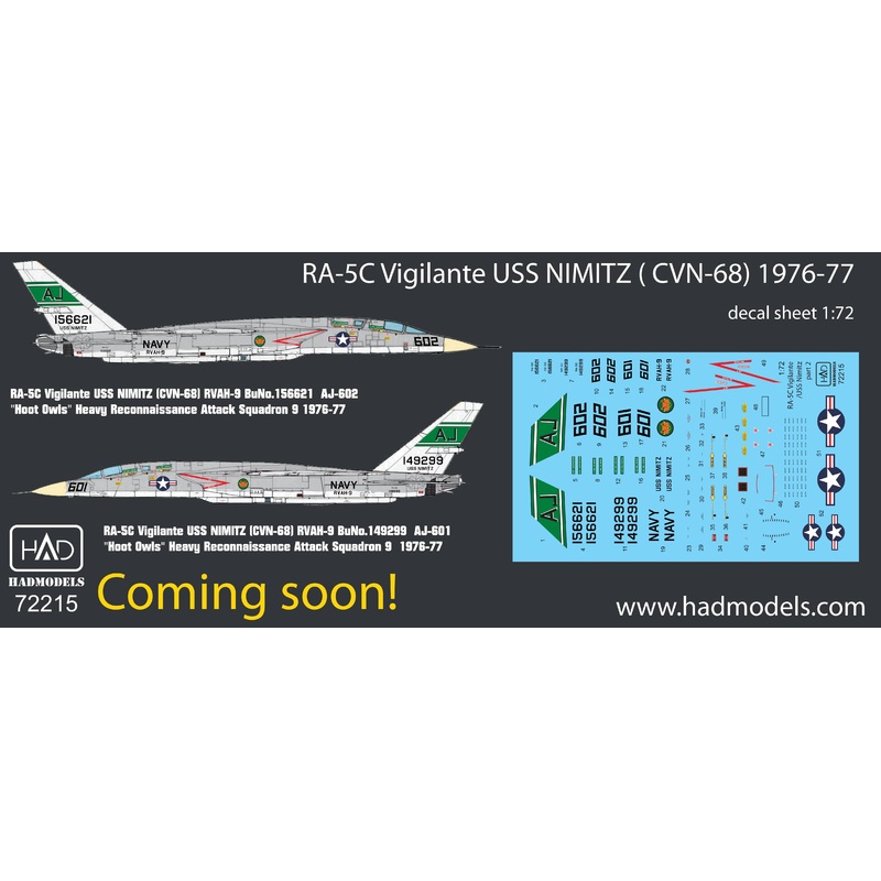 1/72 RA-5C Vigilante 2 USS Nimitz with Full Stencil