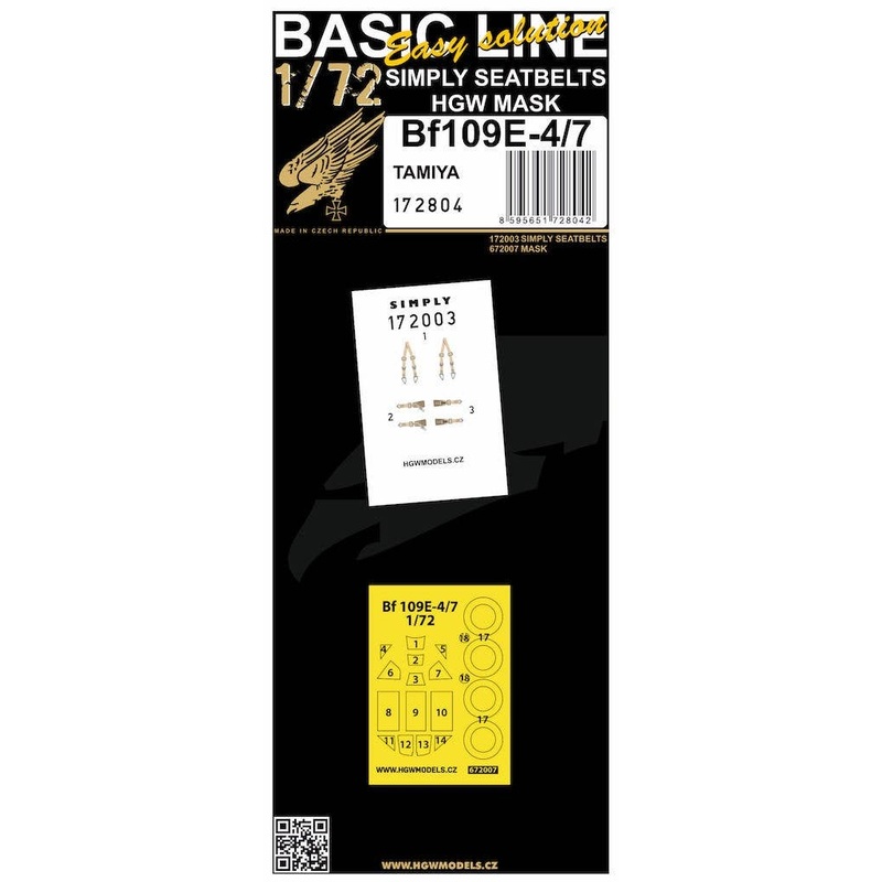 1/72 Bf109E-4/7 (BASIC LINE: seatbelts + masks / for Tamiya)