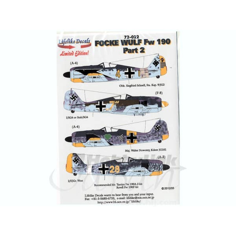 1/72 Focke Wulf Fw 109 Part 2 Decals English (for Tamiya/Revell)