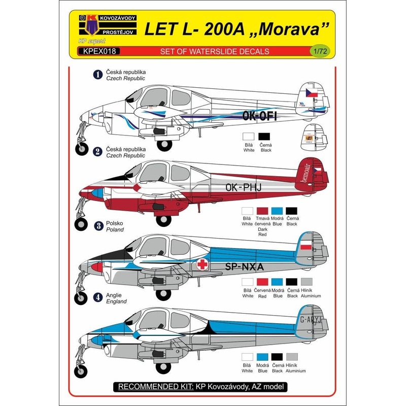 1/72 Let L-200A Morava 4 x Decal (for KP Models)