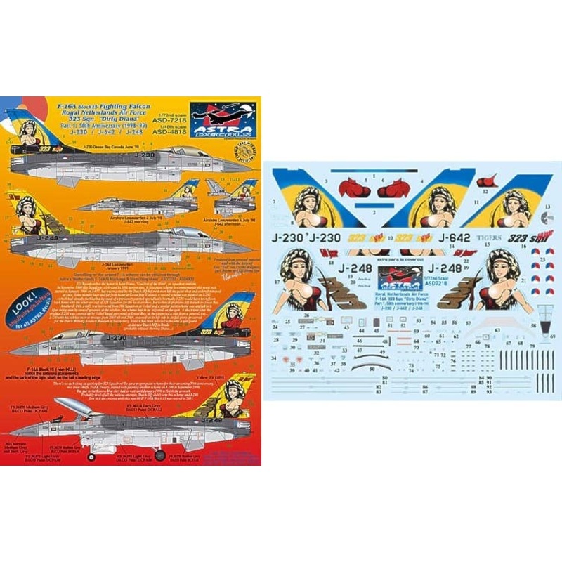 1/72 Royal Netherlands Air Force F-16A Block 15 Fighting Falcon 323 Sqn "Dirty Diana" Part 1: 50th Anniversary (1998-"99)