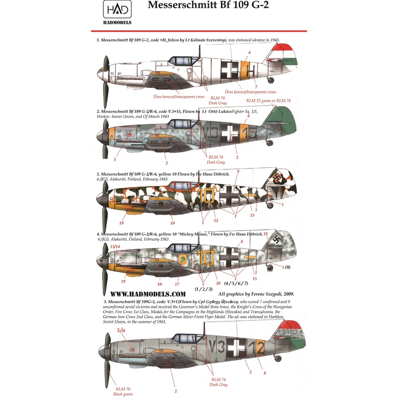 1/72 Messerschmitt Bf 109 G-2 Decal Sheet