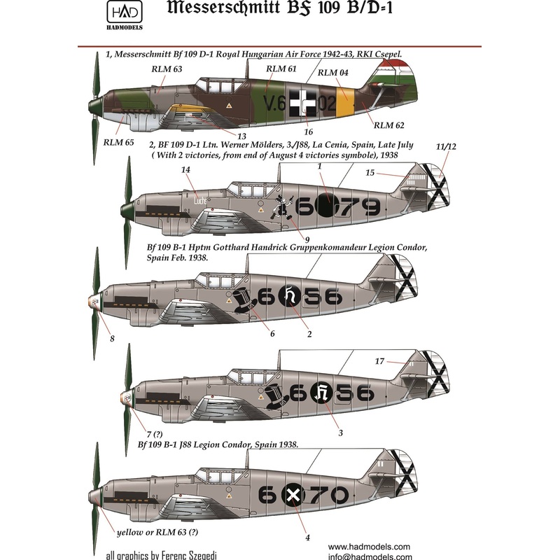 1/72 Messershmitt Bf 109 B/D Decal Sheet