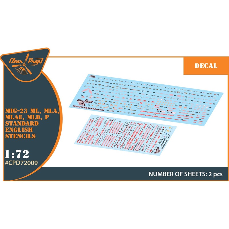 1/72 MiG-23ML, MLA, MLD, P, MLAE standard english stencils for CP kits and other
