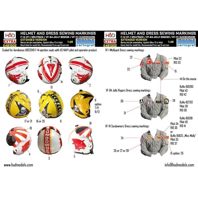 1/48 F-14 Helmets and military dress sewing for F-14 (VF-111, VF-84,VF-1)