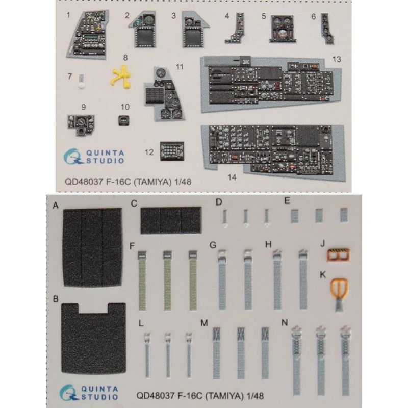 1/48 F-16C 3D-Printed & Coloured Interior On Decal Paper (for Tamiya kit)