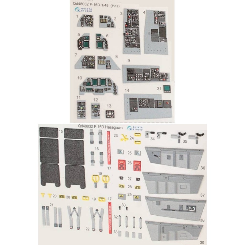 1/48 F-16D 3D-Printed & Coloured Interior On Decal Paper (for Hasegawa kit)