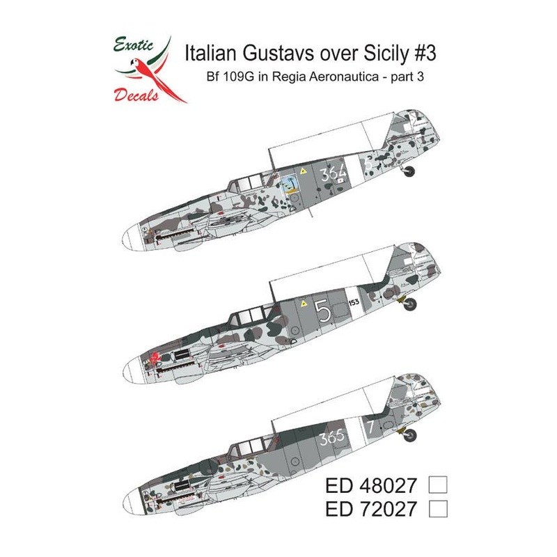 1/48 Italian Gustavs over Sicily #3 - Bf 109G in Regia Aeronautica part 3 (3 different markings of 3 different planes - decals enough for one model only)