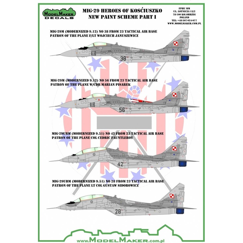 1/48 MiG-29 Kosciuszko Pilot Part1 Decal 4pcs