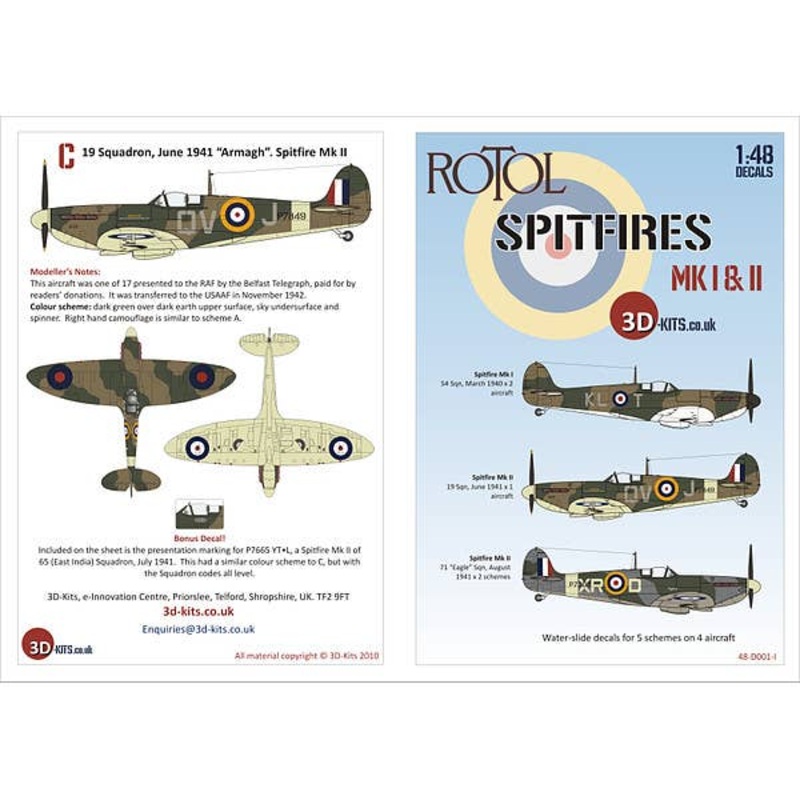 1/48 Rotol Spitfires MkI & II Decals