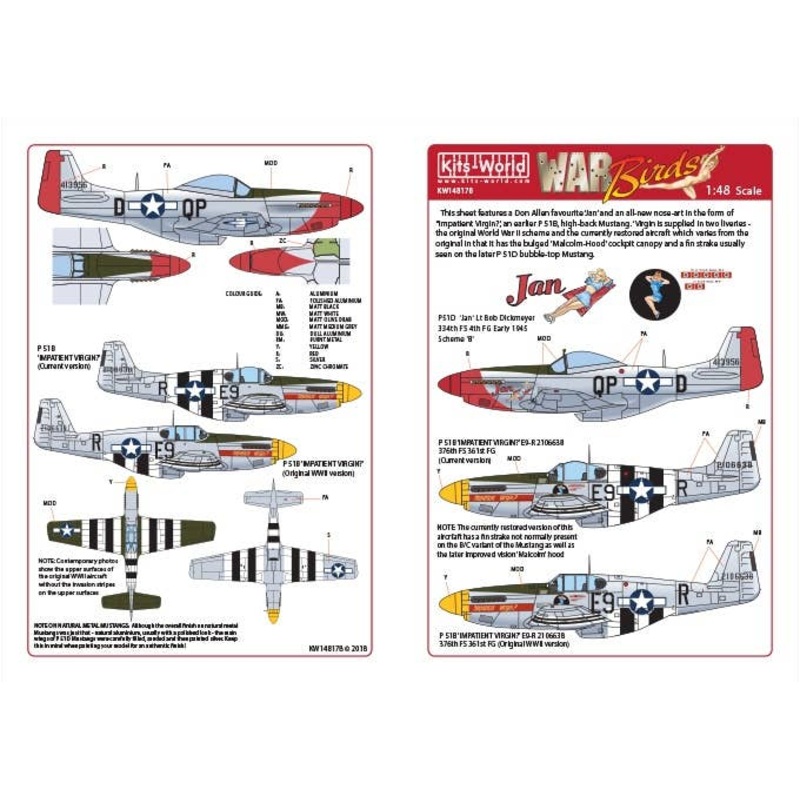 1/48 WW.II U.S. Forces P-51B Mustang 44-13956 QP-D " & 42-106638 E9-R "Impatient Virgin" Decal