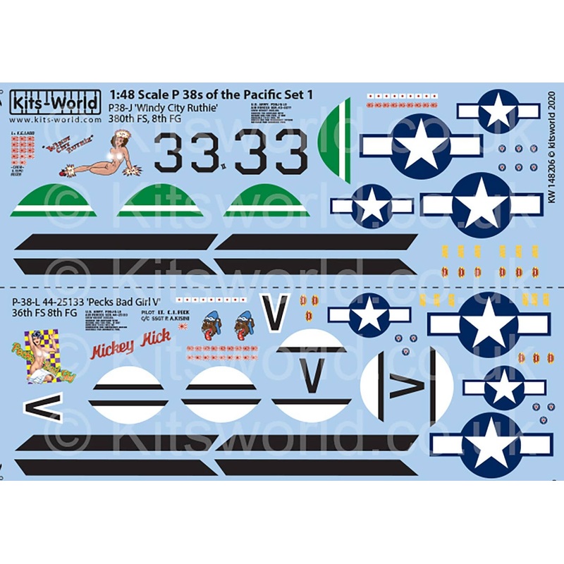 1/48 WW.II US Forces P-38L Lightning's of the Pacific (Late War) Decal Set 1