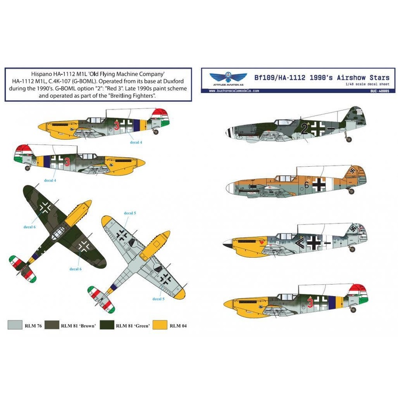 1/48 Bf 109/HA-1112 1990s Airshow Star Decals