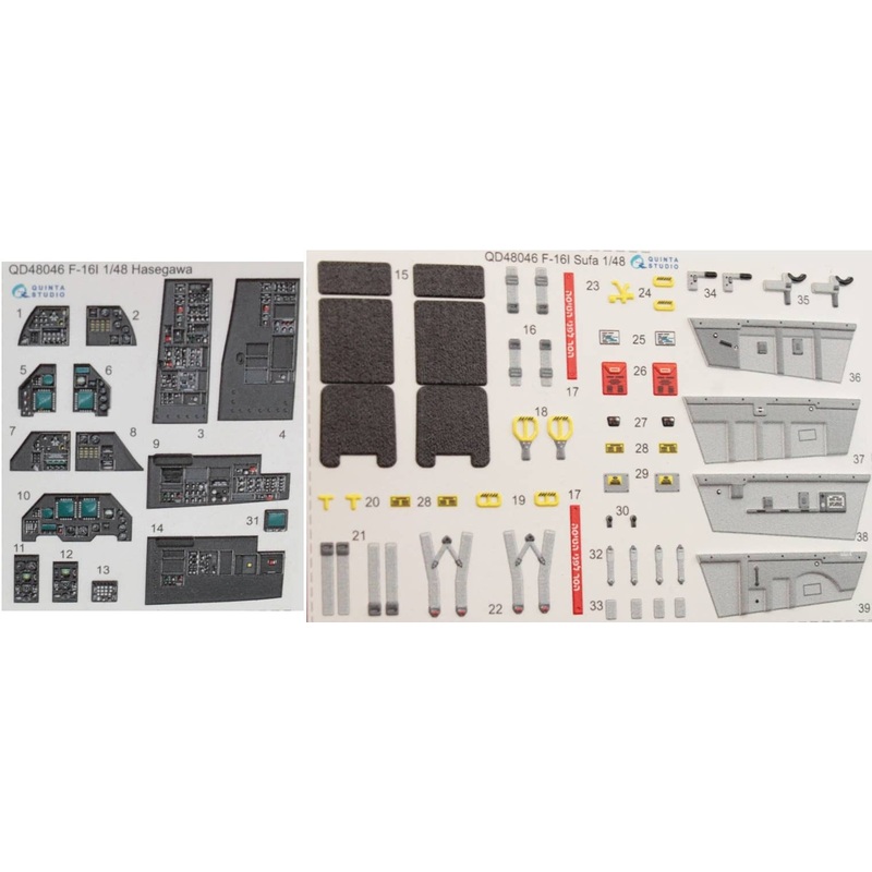 1/48 F-16I 3D-Printed & Coloured Interior On Decal Paper (for Hasegawa kit)