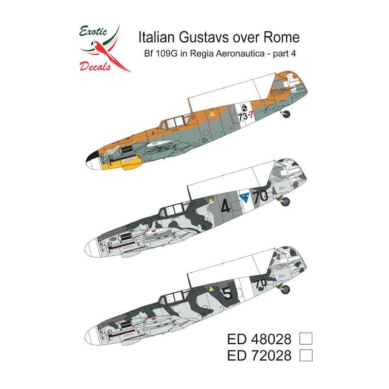 1/48 Italian Gustavs over Rome - Bf 109G in Regia Aeronautica part 4 (3 different markings of 3 different planes - decals enough for one model only)