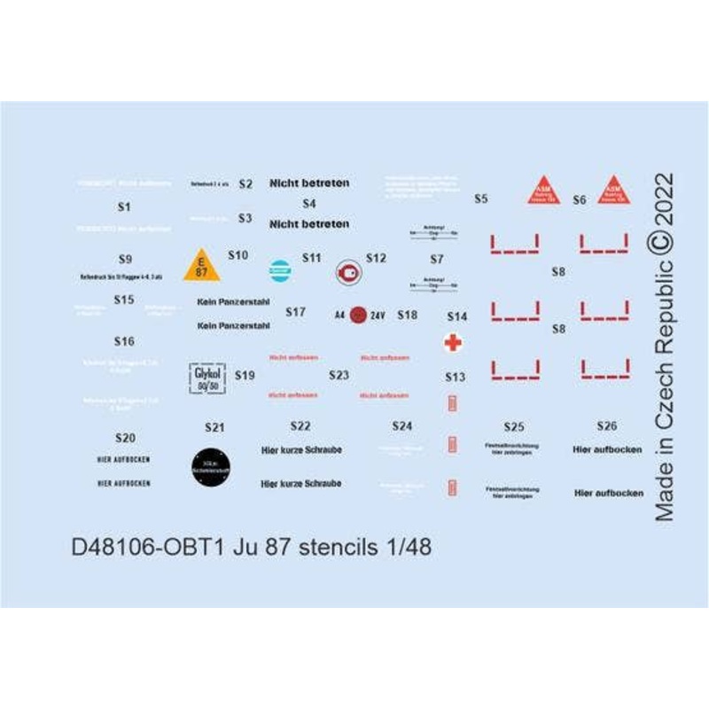 1/48 Ju 87 Stencils Decals (for HASEGAWA/AIRFIX/ITALERI)