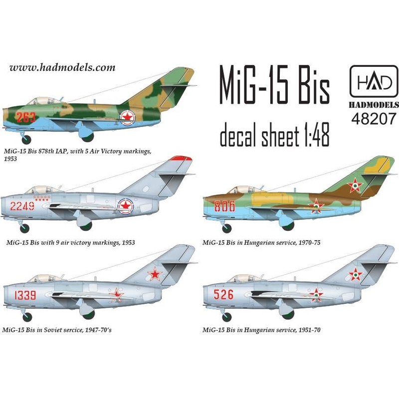 1/48 MiG-15 Bis (North Korea, Soviet, Hungarian) Decal Sheet