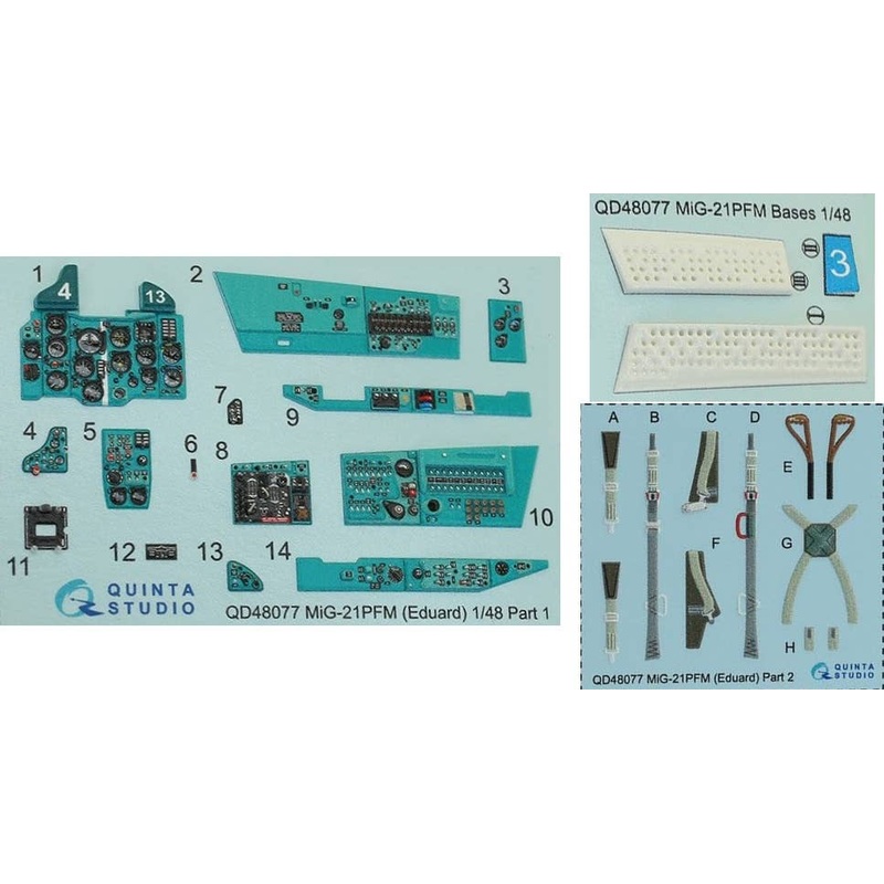 1/48 Mig-21Pfm Interior 3D Decal (Turquoise Green) (for Eduard)