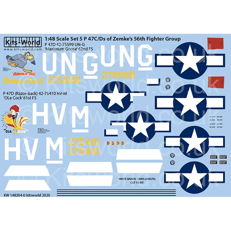 1/48 WW.II US Forces P-47D Thunderbolt Razorback 56th Fighter Group Decal Set 5